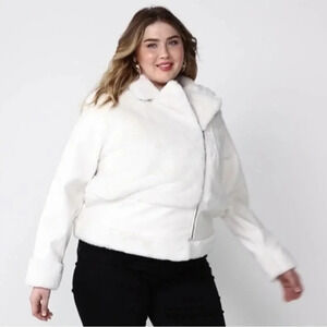 Plus Size Nine West Faux‎ Fur Faux Leather Moro Jacket